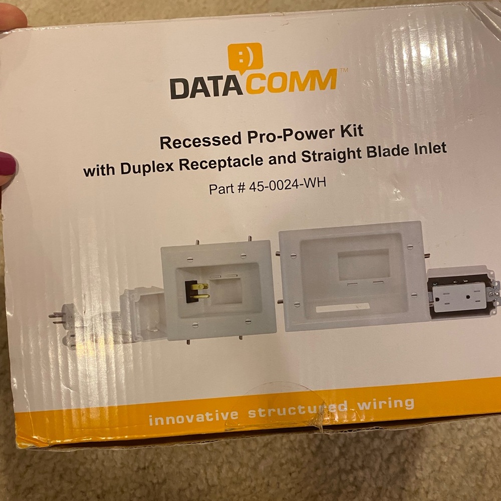 DATA COMM Recessed Pro-Power Kit with Duplex Receptacle and Straight Blade Inlet